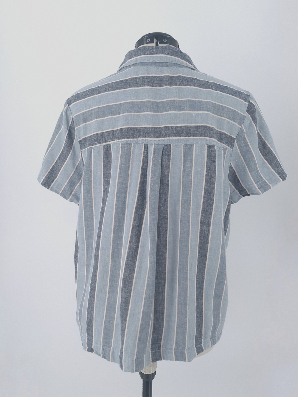 ✨Wonderly Blue & White Vertical Striped Camp Shirt Short Sleeve Button Down L✨ - Picture 6 of 13